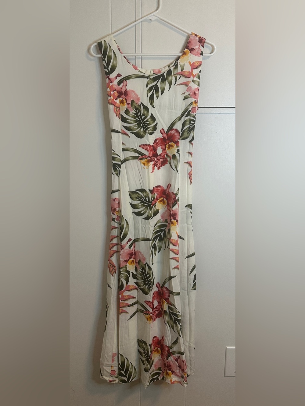 Leilani Collections Hawaii Tropical Floral Midi Dress White Orchid Size 10/12 - Picture 3 of 8
